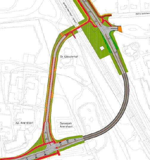 Figuur 3. Variant 4E (tunnel voor autoverkeer en langzaam verkeer gelijkvloers over spoor) Figuur 4. Variant 4F (tunnel met aparte tunnel voor langzaam verkeer) 2. Uitwerking 2.