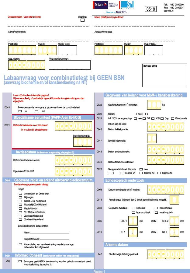 Bijlage 2 Voorbeeld bloedafnameformulier combinatietest bij GEEN BSN Dit formulier is te vinden op ww.peridos.nl.