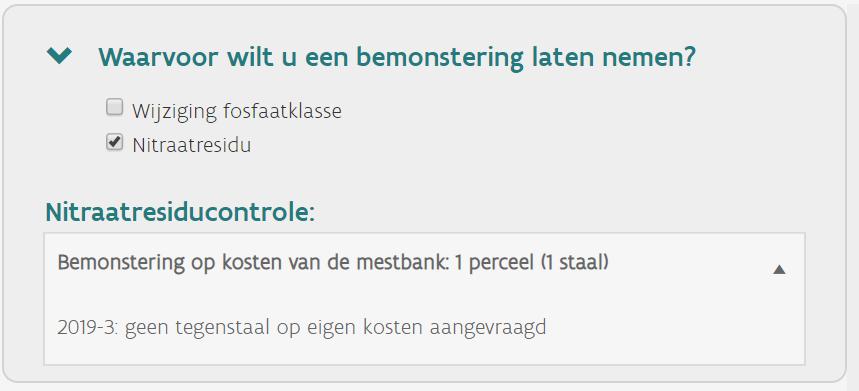 3.2 STAP 2: GA NA OF EEN NITRAATRESIDUBEMONSTERING NODIG IS U wordt jaarlijks, in september, via e-mail of brief of de hoogte gebracht als uw bedrijf geselecteerd is voor de nitraatresiducampagne van