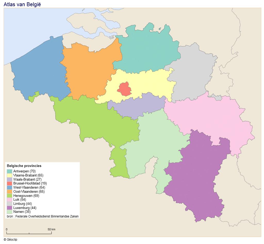 Kaart 3: Provincies van België