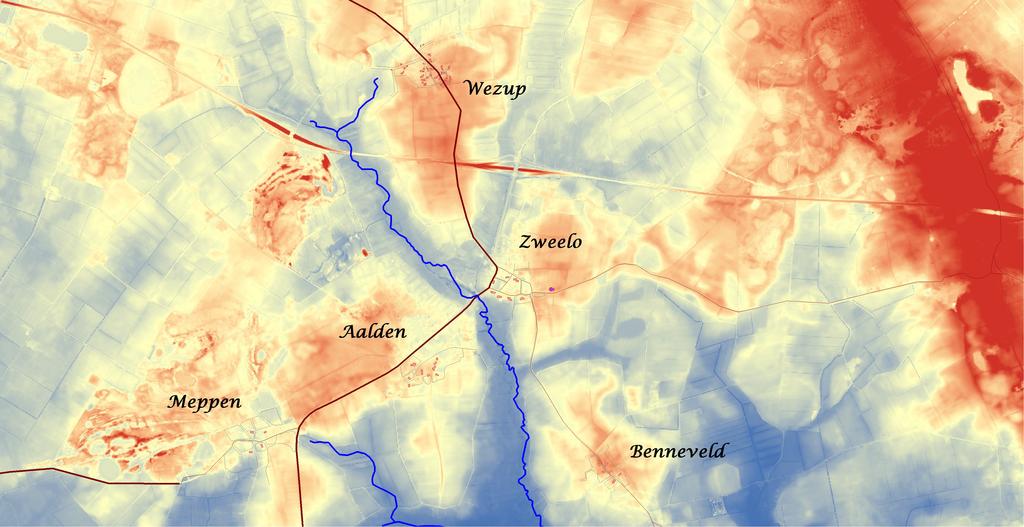 Drenthe jaar 0-500 kaart 12 De nederzettingen aan de bovenlopen van het Loodiep, dat langs Coevorden naar de Vecht stroomt.