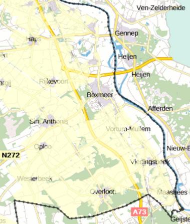 Doorvertaling bestemmingsplan: Een groot gedeelte in het oostelijke deel van het plangebied, parallel aan de Maas (maasheggengebied), valt binnen de Groenblauwe mantel, evenals het gebied tussen