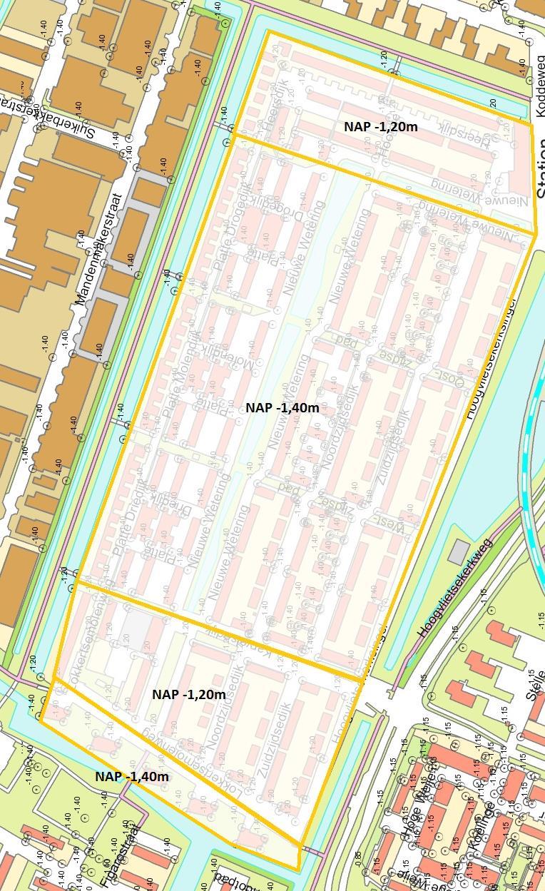 Bijlage 1 Vroegere streefpeilen In de figuur zijn de aanlegpeilen te zien van de allereerste plannen voor de wijk Tussenwater.