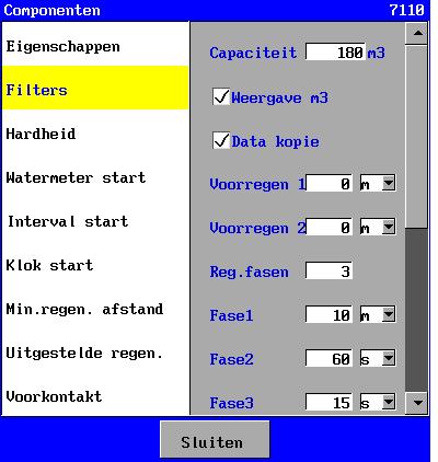 Er kan worden ingesteld of de restcapaciteit van het filter wordt weergegeven in % of in m3.