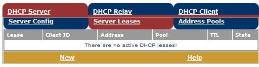 In het venster Server Config wordt vervolgens aangegeven of de DHCP server is ingeschakeld.