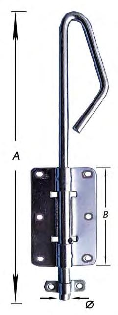 8.20 Grendels, schuiven en sluitingen Verrous et fermetures 02 ajonetgrendel, zwaar, vererkte schroefgaten, met sluitbeugel Driehoekige handgreep = 9 = sluitlengte schoot D = breedte plaat * = met