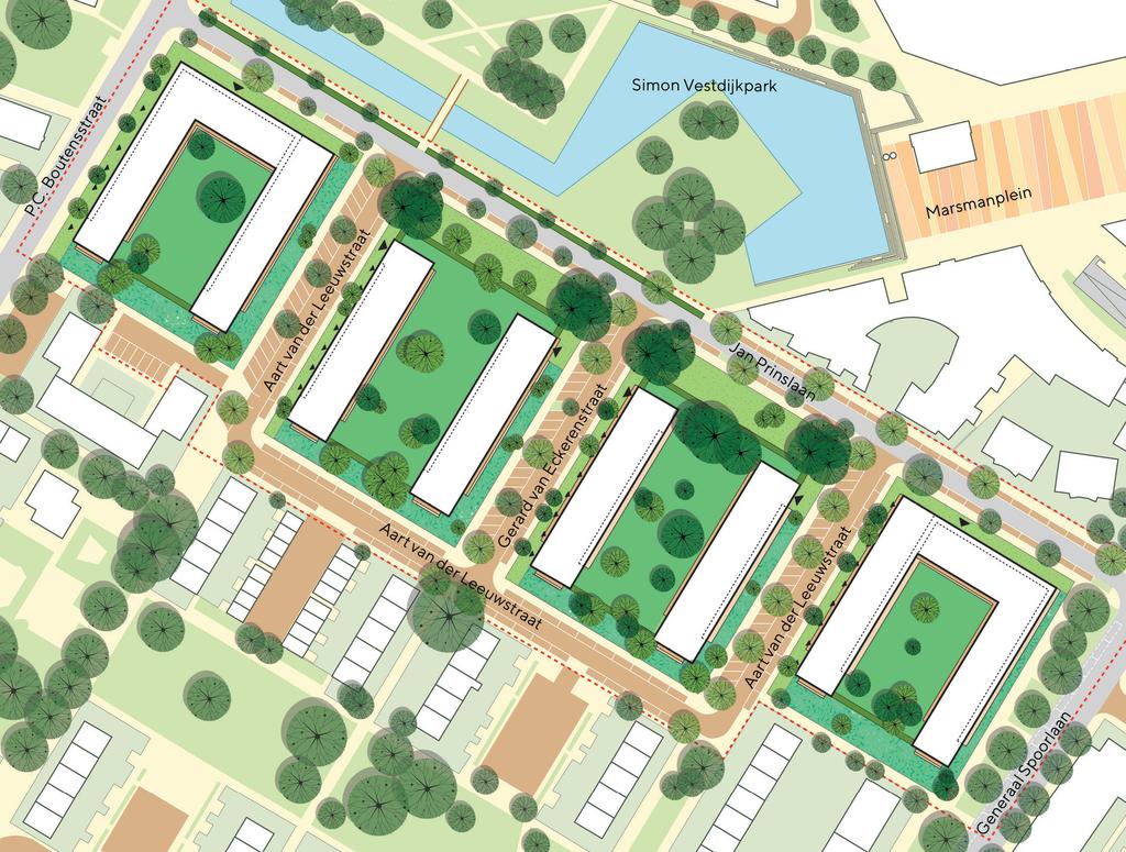 Algemene informatie nieuwbouwproject de Schrĳvers Fase 1 en 4 met U-vormige gebouwen, 4 woonlagen (circa 60 appartementen per U-gebouw) Fase 2 en 3 met rechte gebouwen, 5 woonlagen (circa 40