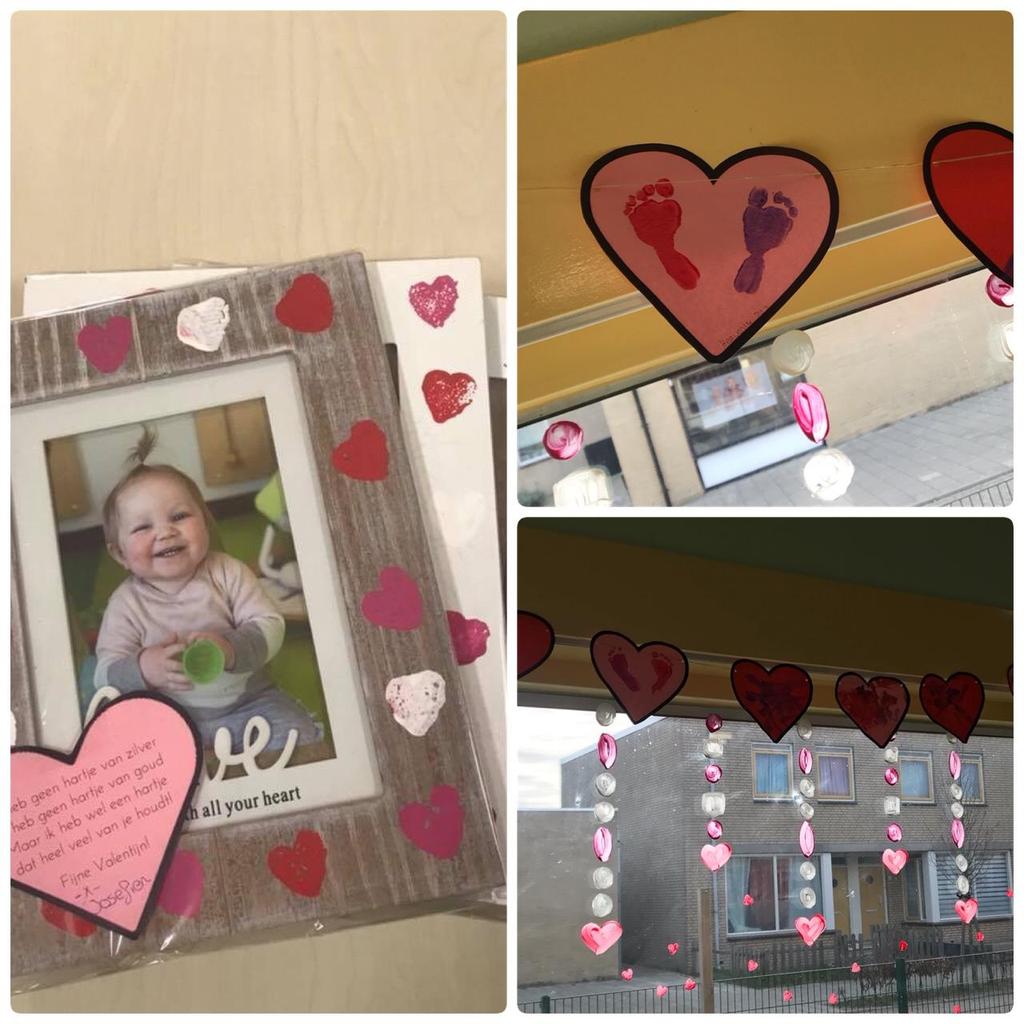 BABYGROEP In februari hebben wij knutsels gemaakt voor Valentijnsdag! De kinderen hebben mooie hartjes geverfd. Ook hebben zij fotolijstjes gemaakt voor papa & mama.