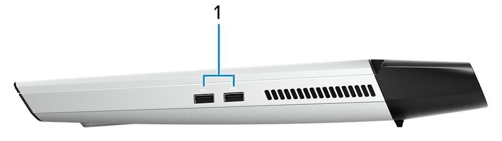 Sleuf voor beveiligingskabel (wigvorm) Sluit een beveiligingskabel aan om onbevoegd verplaatsen van uw computer te voorkomen. 2. Thunderbolt 3-poort (USB-type C) Ondersteunt USB 3.