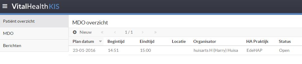 3. MDO overzicht 3.1 MDO overzicht Het MDO overzicht scherm toont alle multidisciplinaire overleggen (MDOs) die binnen het KIS geregistreerd zijn.