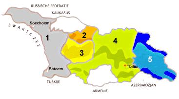 5. Wijnstreken 1.Subtropische Zwarte Zee strook a)guria b)adjara c) Samegrelo d)abchazië 2.Ratsja-Lechoemi 3.