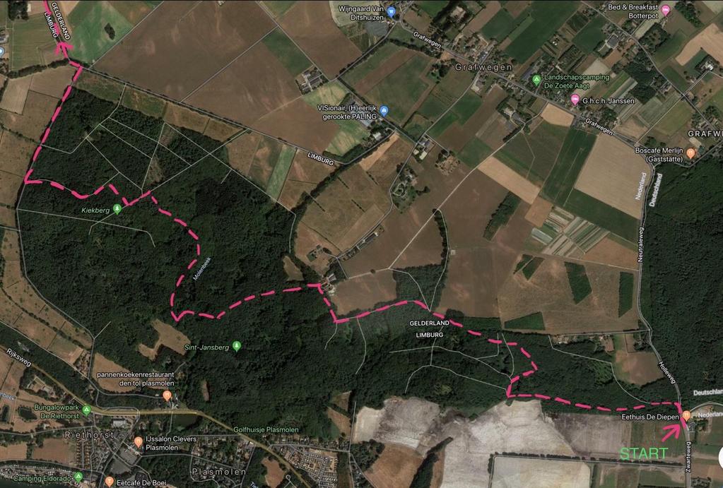 Etappenummer 34 Milsbeek Groesbeek Loopgroep 1 8,8 km Startpunt etappe Zwarteweg 60 te Milsbeek (Eethuis De Diepen) Eindpunt etappe Mooksebaan 12 te Groesbeek (Hotel De Wolfsberg) Tijdstip (bij