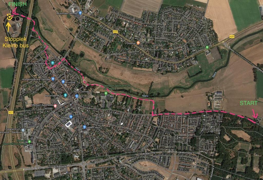 Etappenummer 32 Ottersum Gennep Loopgroep 7 3 km Startpunt etappe Looiseweg 5 te Ottersum (bij bereiken Looiseweg) Eindpunt etappe Veerstraat 2 te Gennep (Rioolwaterzuivering Gennep) Tijdstip (bij