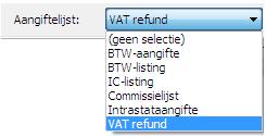 in te vullen wordt de Vat Refund lijst getoond.