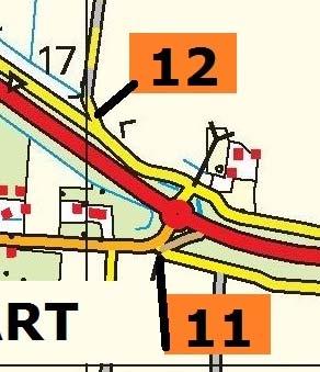 Instapklasse Kaartfragment Zaamslag Ingetekende lijn van START naar A Na de START kwamen de twee doorsteekjes 11 en 12 kort achter elkaar om via de stempel te vervolgen.