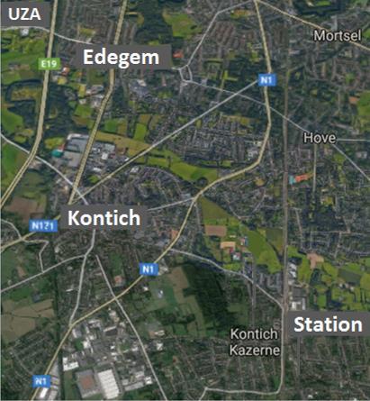 Ontbreken oost-west fietsroute nabij noordgrens Tussen Kontich en Edegem ligt er een groene strook open ruimte.