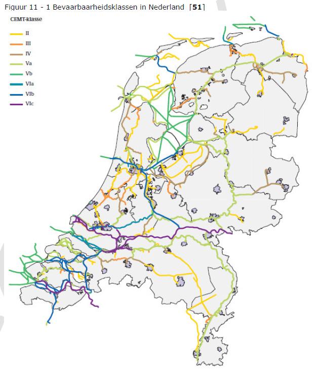 Transport vindt alleen op vaarwegen met bevaarbaarheidklassen IV, V en VI plaats in zulke hoeveelheden dat er mogelijke externe veiligheidsrisico s kunnen optreden.