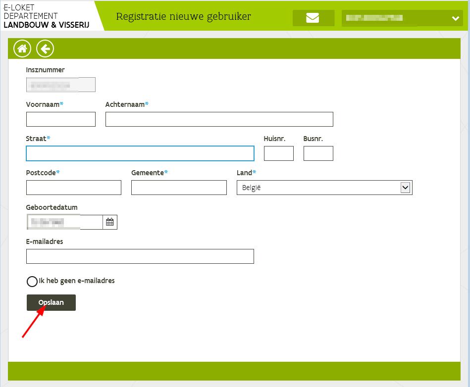 Departement Landbouw en Visserij (IDEN). De onbekende gebruiker zal zich eerst moeten aanmelden op het e-loket en zich registeren.