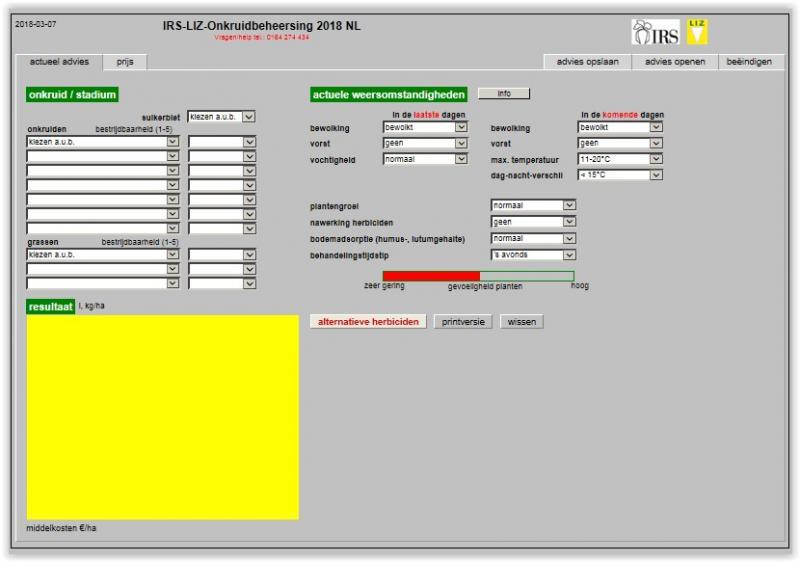 oel: effectieve chemische onkruidbestrijding zonder schade aan de bieten. Meerwaarde: advies afgestemd op de specifieke spuitomstandigheden. 1. ga naar de adviesmodule IRS-LIZ-Onkruidbeheersing: www.