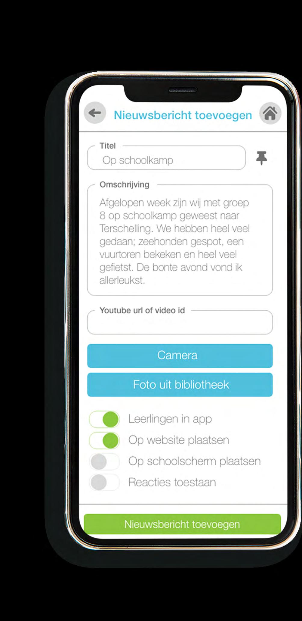 Postings door kinderen Nieuw Om te oefenen met sociale media kunnen kinderen in de beschermde omgeving van de SchoolApp postings maken met telefoon of tablet.