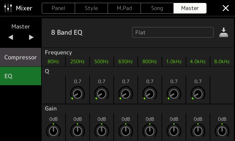 1 4 2 3 1 Selecteer het gewenste EQ-type dat moet worden bewerkt. Flat: neutrale EQ-instellingen. De versterking van elke frequentie is ingesteld op 0 db.