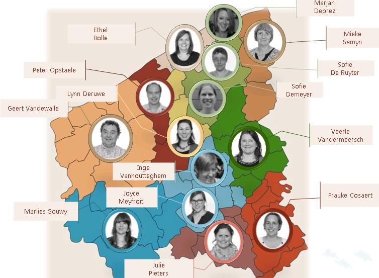 Indeling per inhoudelijk regiomedewerker De 14 inhoudelijke medewerkers zijn verdeeld over 11 afgebakende regio s (zie kaart hierboven).