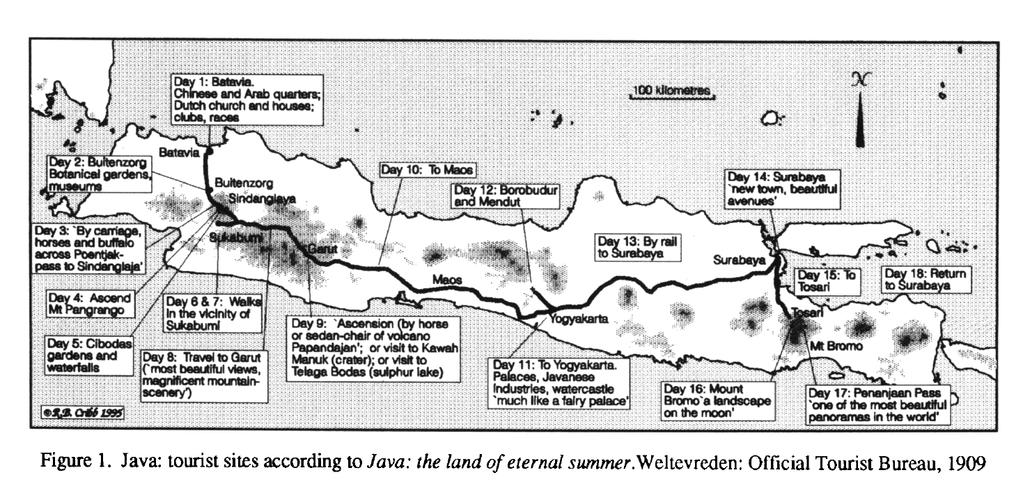 Bijlage 2: Toeristenkaart Java Bron: Robert Cribb, International Tourism in Java, 1900-1930, South East Asia Research 3:2 (1995), 193-204, aldaar 199.