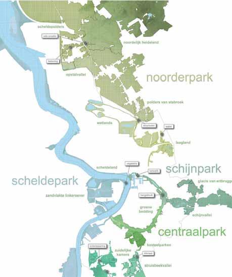 126 127 Boscompensatie Het studiegebied zone west bevindt zich volledig binnen het grondgebied van het scheldepark, zoals gedeˡnieerd in het groenplan van Antwerpen.