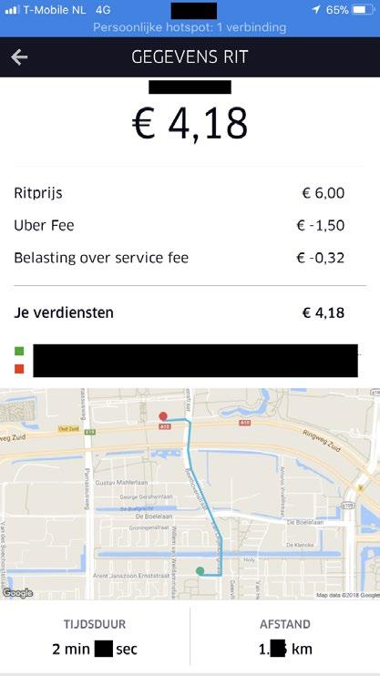 tijden en wat de chauffeur die week al verdiend heeft.