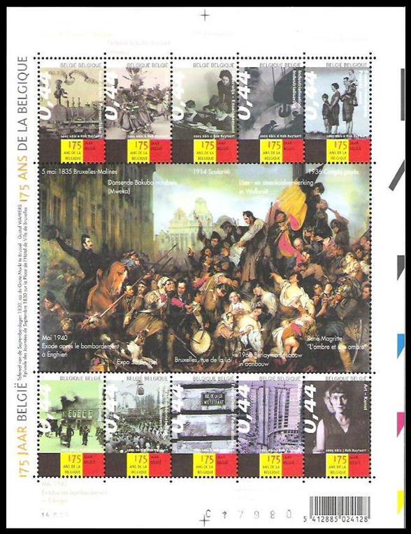 3357 / 3366-175 jaar België (historische gebeurtenissen) - Blok BL119 2005 Voorverkoop: 26/02/2005 uitgifte: