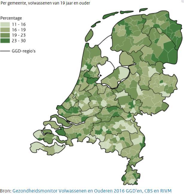 Roken en drugsgebruik in breder perspectief Rokers in Nederland in 216 Bron: vzinfo.nl, RIVM Van de Nederlandse bevolking van 18 jaar en ouder rookt in 218 ruim een vijfde (22,4%).