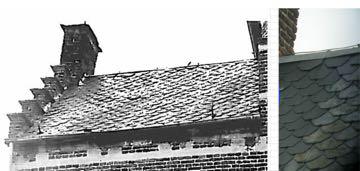 Dakbedekking hoogkoor De dakbedekking van het hoogkoor is uitgevoerd in natuurleien in een dubbele Maaslandse dekking, volkomen gelijkaardig aan deze van het kerkschip.