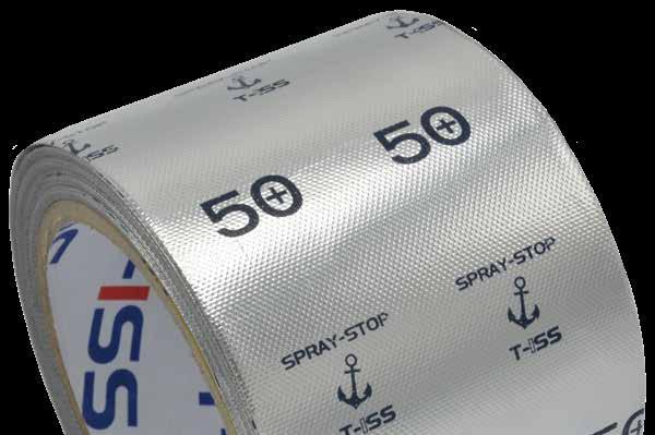 De multilaags gelamineerde alumium tape is voorzien van de noodzakelijke (maritieme) certificaten. Spray Stop Anti-splash tape Afmeting Artikelnr. IMPA ISSA 35mm x 10mtr SPST0035 87.18.