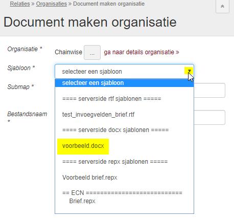 de mogelijkheid om een sjabloon te kiezen.