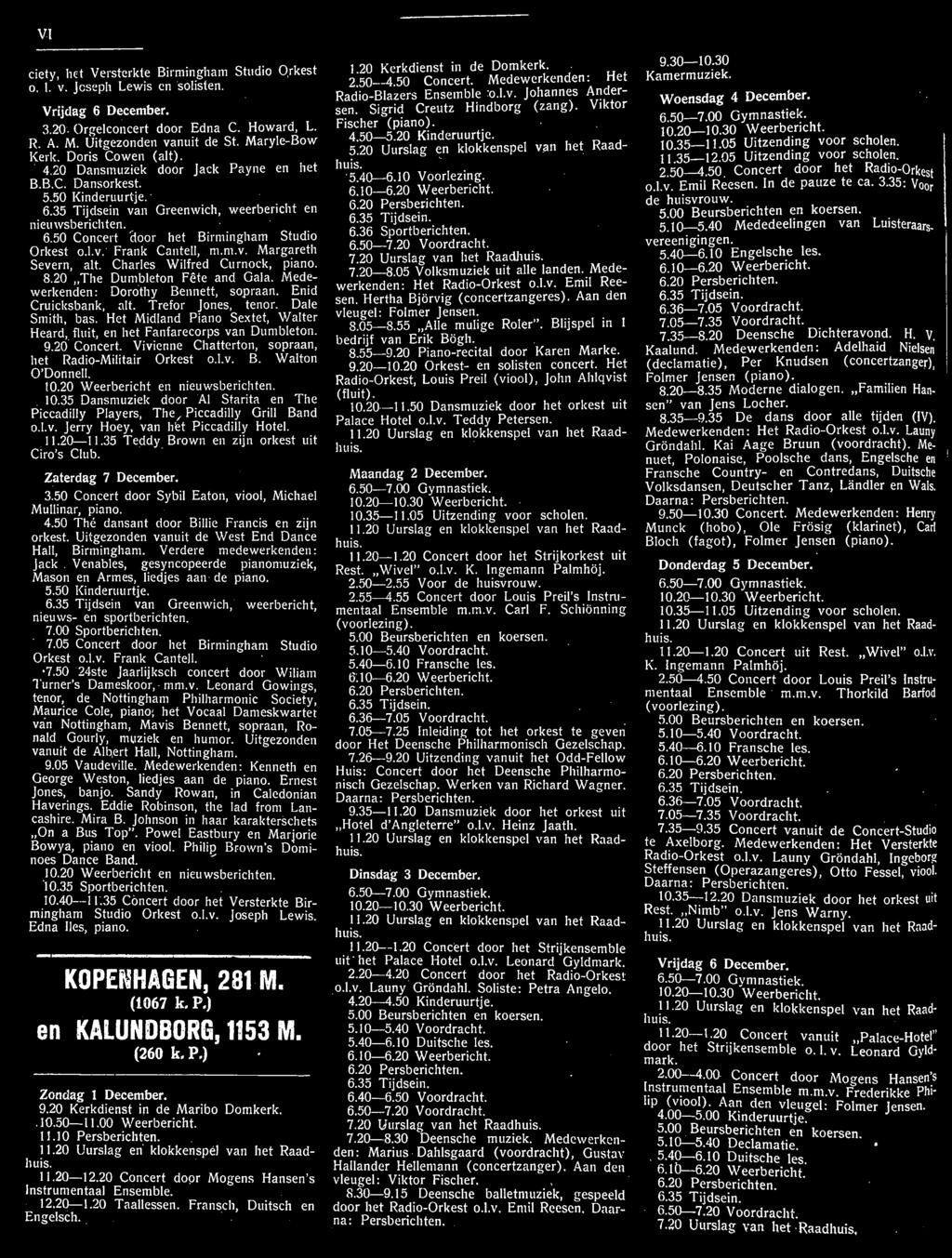 l.v. Frank Cantell, m.m.v. Margareth Severn, alt. Charles Wilfred Curnock, piano. 8.20 The Dumbleton Fete and Gala. Medewerkenden: Dorothy Bennett, sopraan. Enid Cruicksbank, alt. Trefor Jones, tenor.