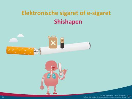 De(elektronische(sigaret(of(ehsigaret(ziet(er(meestal(uit(als(een(gewone(sigaret,(maar( werkt(anders.(er(wordt(in(een(ehsigaret(geen(tabak(verbrand,(maar(een(vloeistof( opgewarmd.
