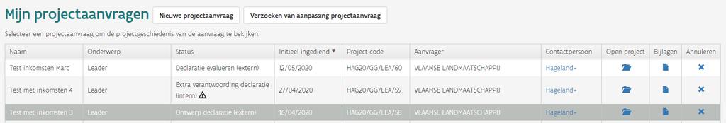 4.3 AANPASSING Goedgekeurde projecten kunnen worden aangepast door de aanvrager. Klik bij Mijn projectaanvragen het project aan.