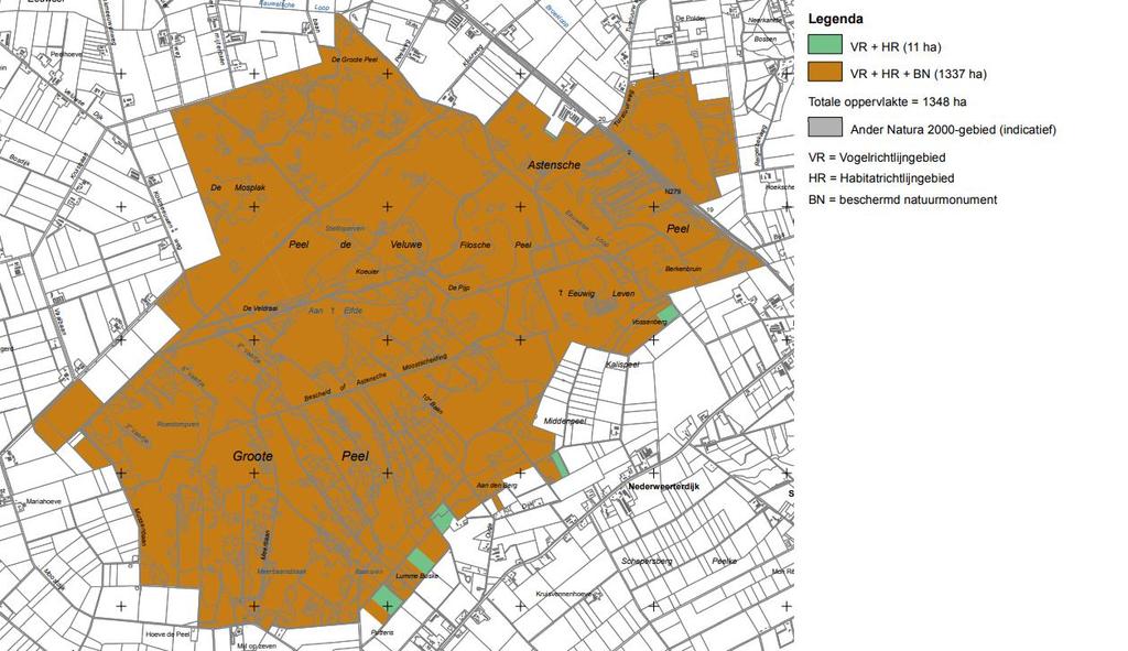 Beschrijving Natura 2000-gebied Groote Peel De onderzoekslocatie ligt binnen de invloedssfeer van het Natura 2000-gebied Groote Peel, op een afstand van circa 27,4 km.