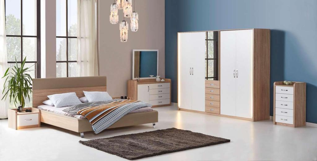 BAVARIA 5 OPENS WARDROBE WITH ONE 222*270*63 MIRROR BEDSTEAD 180*200 110*197,5*208 ONE DRAWER NIGHTSTAND 40*56*42,4