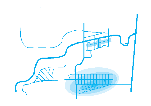 1 stip representeert uitgaansgelegenheden met een hoge criminaliteit Lijnen representeren autoinbraken in een straat, parallel langs een hoofdweg Hotspot typen gradueel contour in hoogte van risico