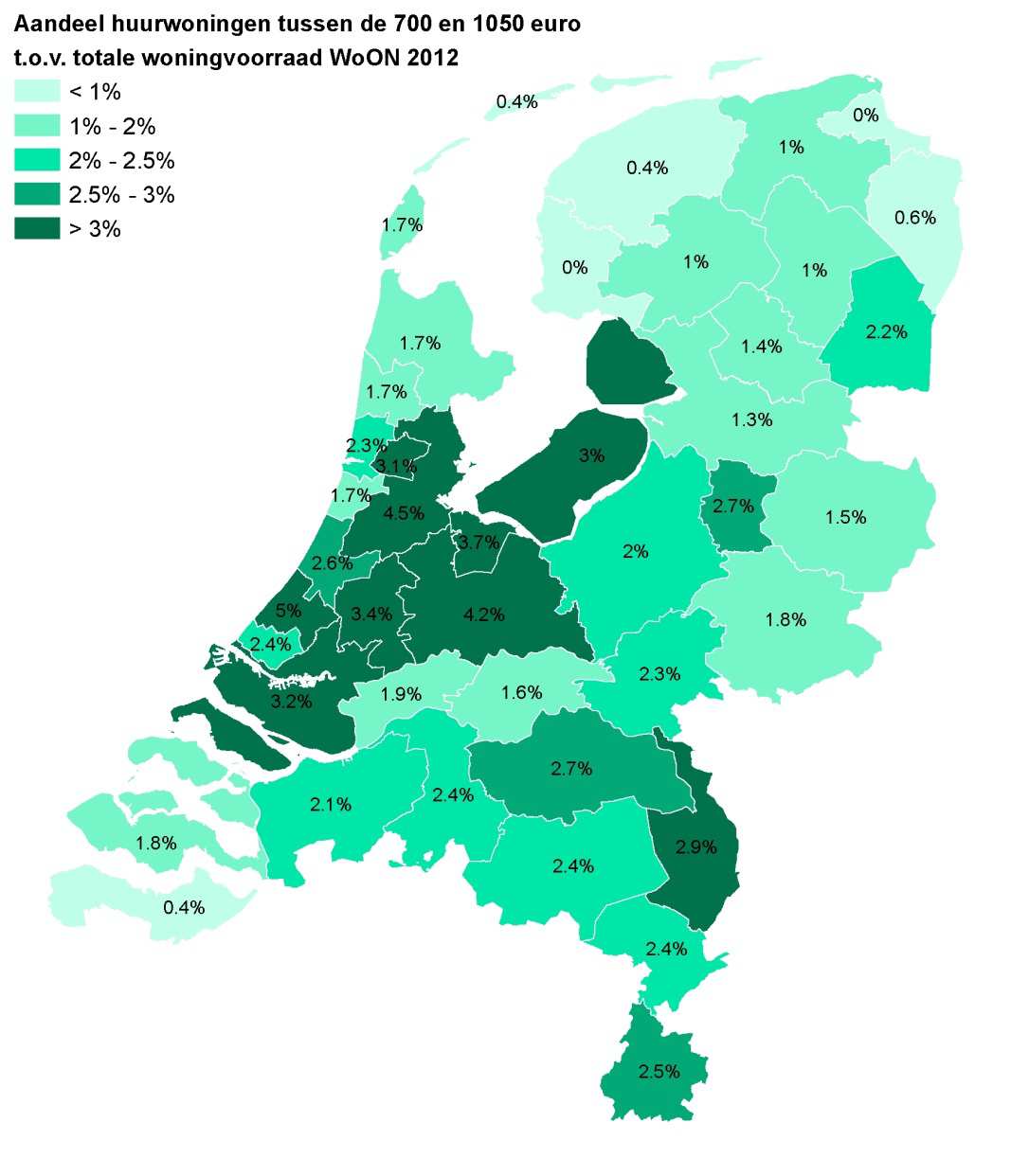 Kaart 13 Aandeel vrije sector huurwoningen met een huurprijs tussen de 700 en 1050 euro t.o.v. totale zelfstandige woningvoorraad Kaart 14 Aandeel koopwoningen met een WOZ-waarde tussen 150.