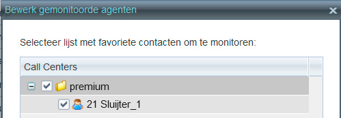 Dit bevat de realtime status van de agenten waarop u toezicht houdt, terwijl u ook de status van agenten kunt wijzigen. Agenten selecteren die u wilt volgen: 1.