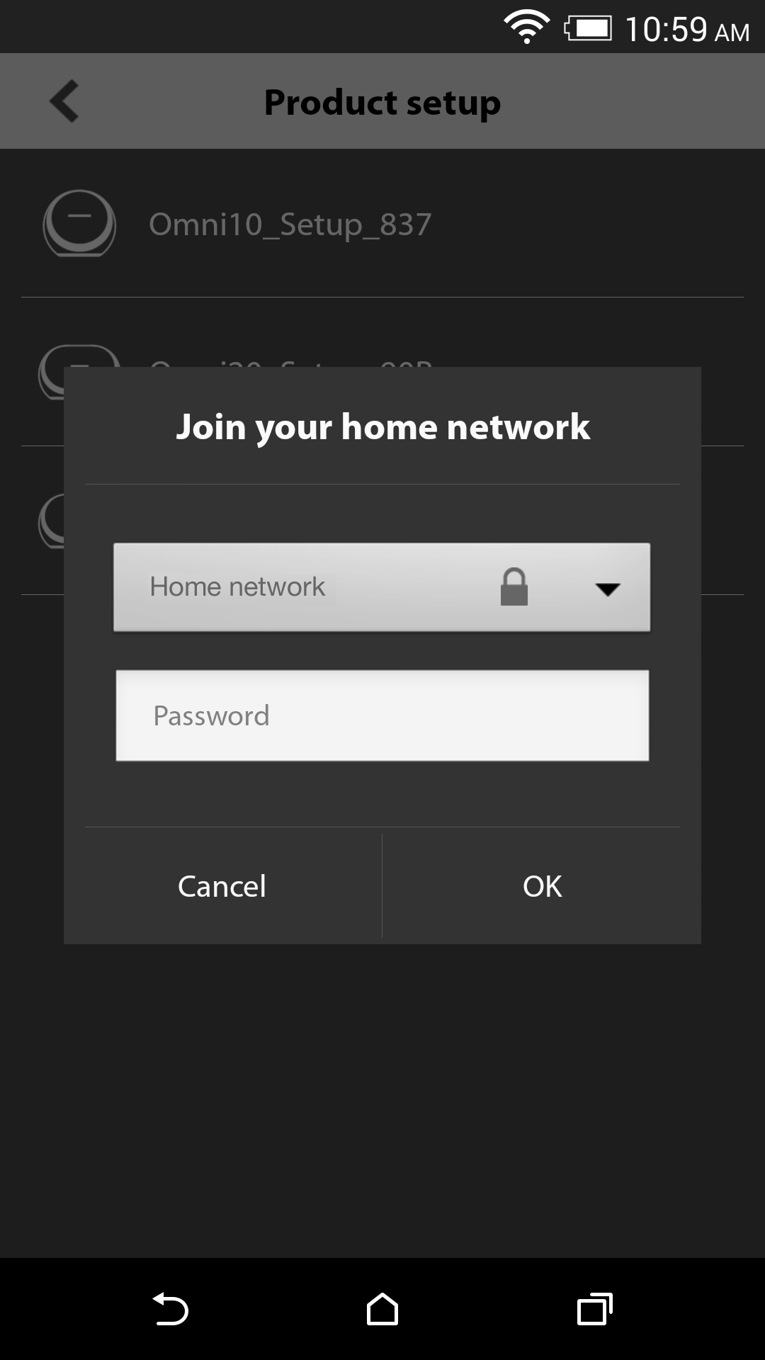 Selecteer uw thuisnetwerk uit het rolmenu met beschikbare netwerken. Selecteer vervolgens het lege veld en typ het wachtwoord in voor uw thuisnetwerk.