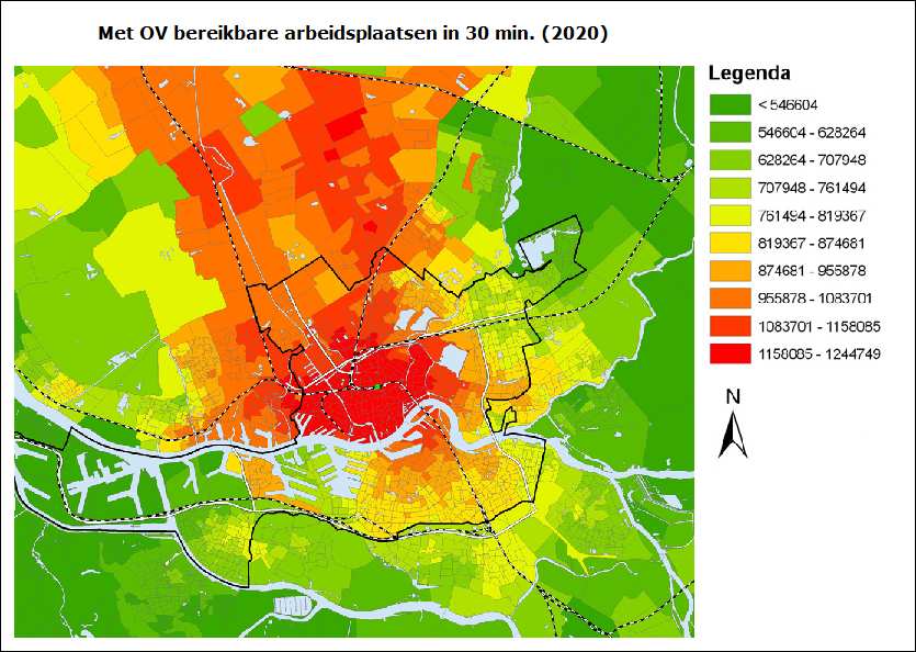 Mans (2011) onvoldoende ontwikkeld. Opvallend is hierbij vooral de relatieve onbereikbaarheid van Zuid ten opzichte van Noord.