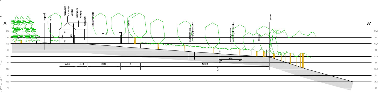 Figuur 5-2 Doorsnede perceel t Kriekske (bron: schetsontwerp bij de aanvraag voor het planologisch attest, 2009) 5.1.4.