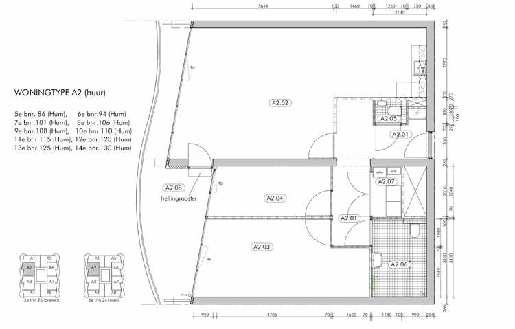 Appartement type A2 Woningtype A2 verdieping 5 t/m 14 nummers 1540, 1556, 1572, 1588,