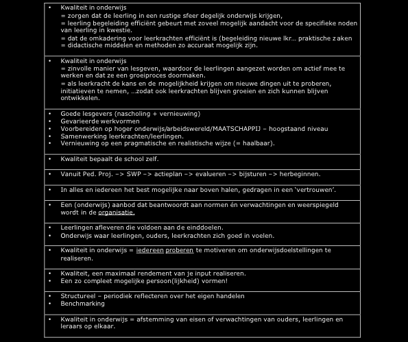 De kern van deze visie bestaat erin dat de overheid de minimale verwachtingen bepaalt, maar dat de scholen beschikken over autonomie bij de invulling van deze verwachtingen in de praktijk.