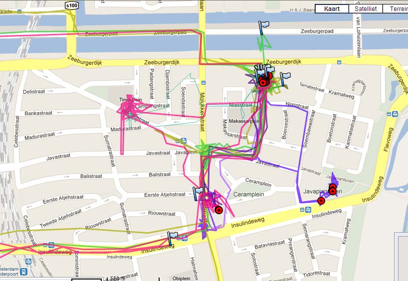 Afbeelding 7: Routes van respondent 44207 In de Indische Buurt geven vijf mensen aan te kiezen voor een mooie route.