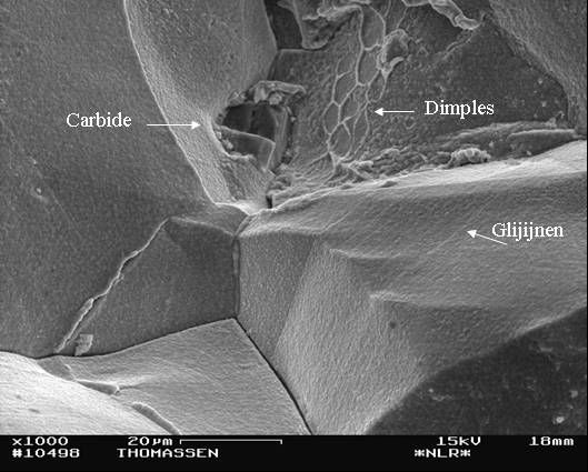 H.T. faalmechanismen: SAGBO Detail breukvlak De glijlijnen duiden op