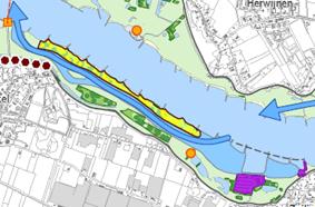 Hier ligt de dijk in het zomerbed van de Waal waardoor er weidse uitzichten over de rivier mogelijk zijn. Tijdens de jaren '7 is het dorpsfront van Brakel aangetast als gevolg van een dijkverzwaring.